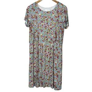 J Jill T-Shirt Dress Micro Floral Layered Button Back Blue Pink Women's Small